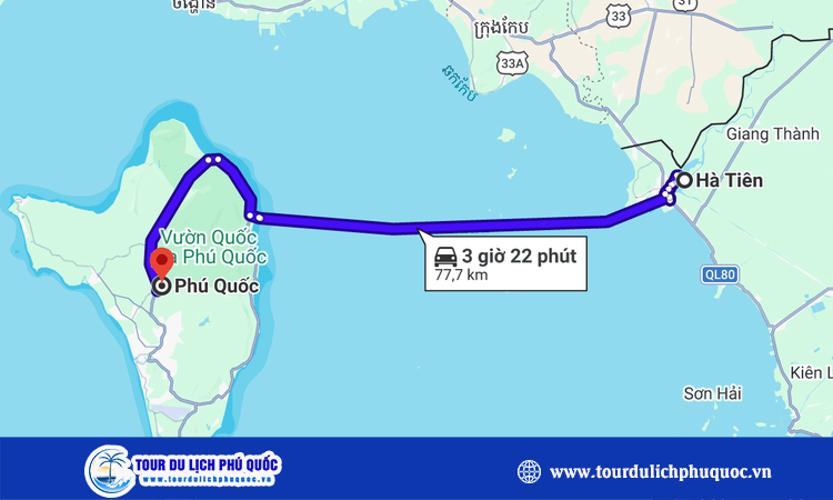 Từ Hà Tiên đi Phú Quốc bao nhiêu km